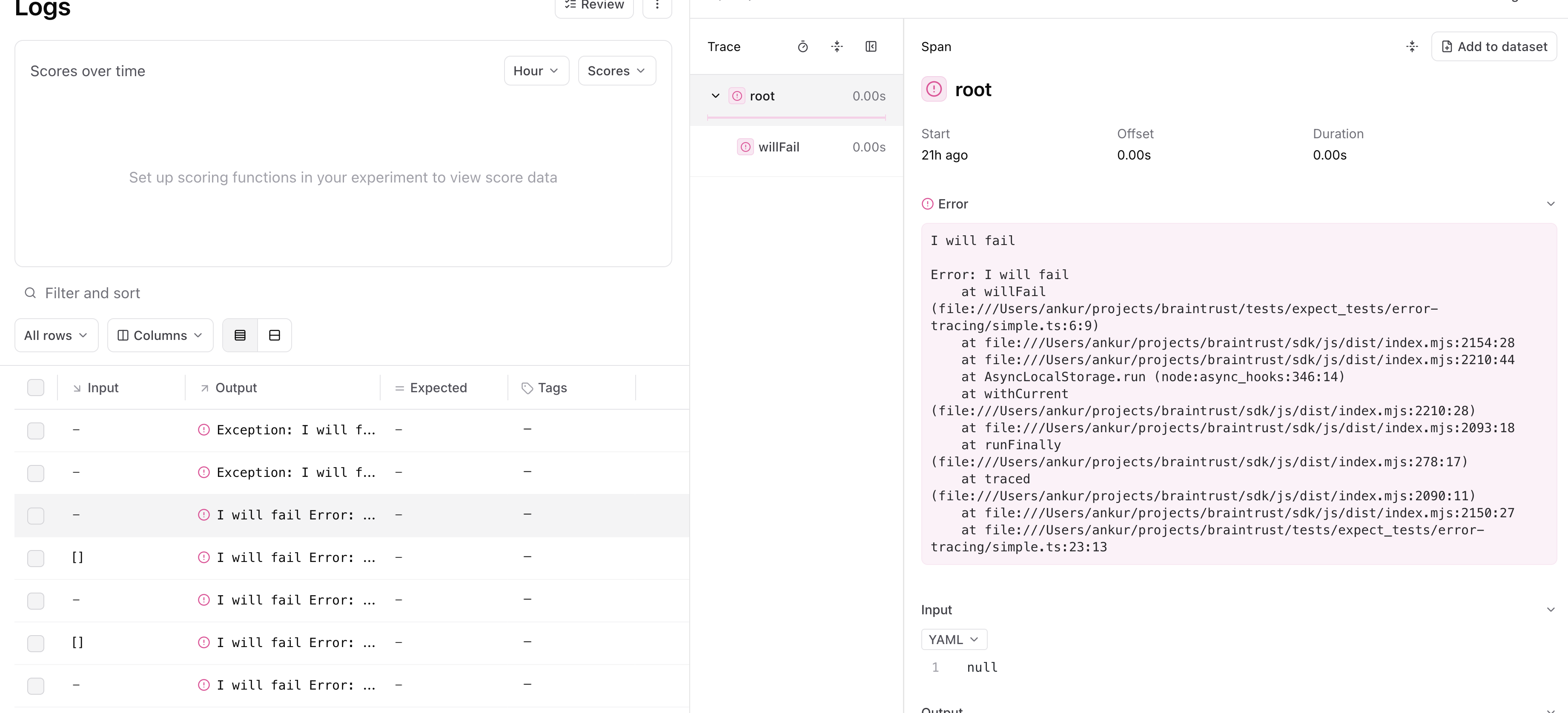 Error tracing