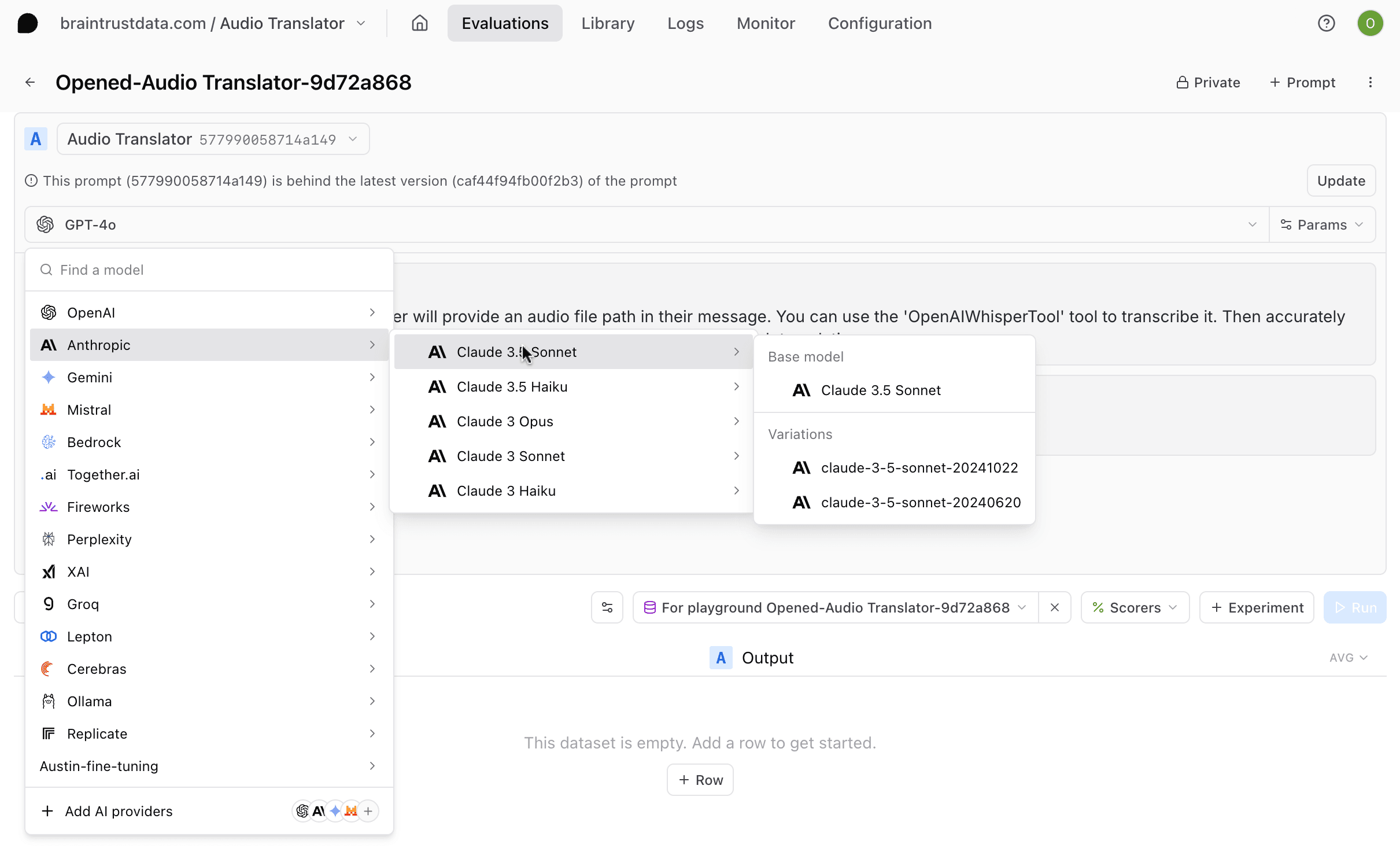 Model selection dropdown