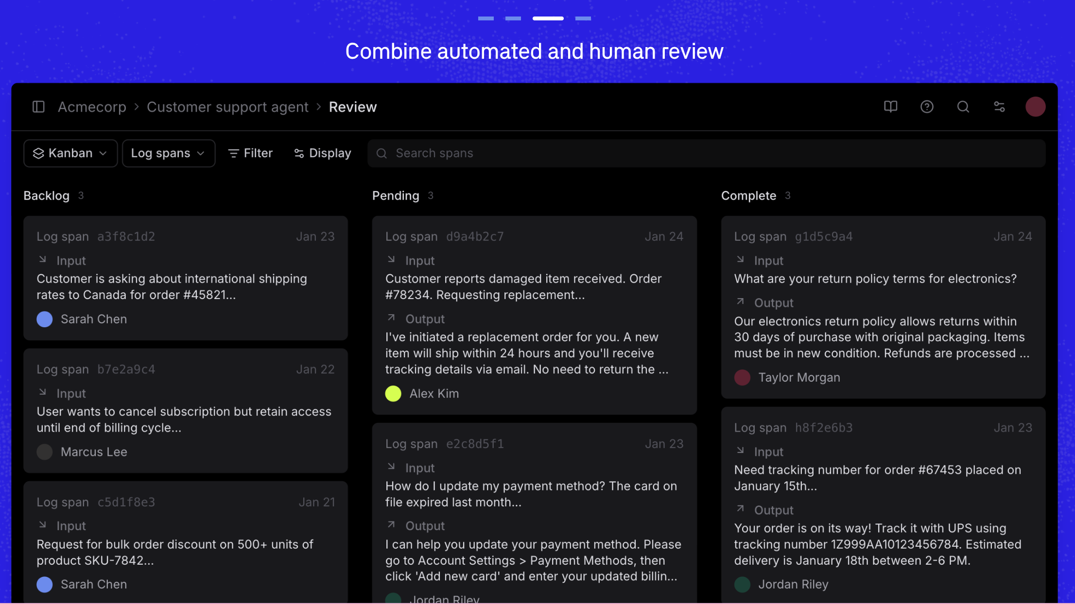 Braintrust kanban review layout