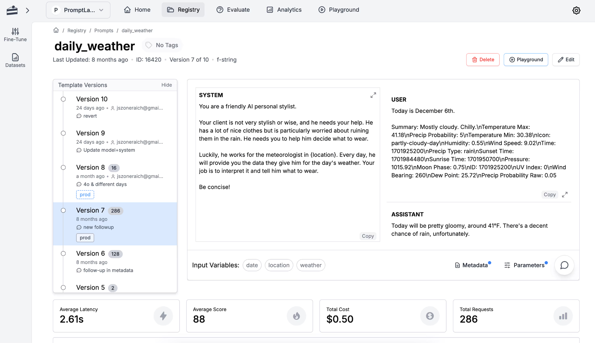 PromptLayer prompt management interface