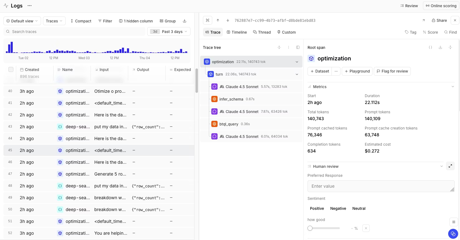 Braintrust dashboard