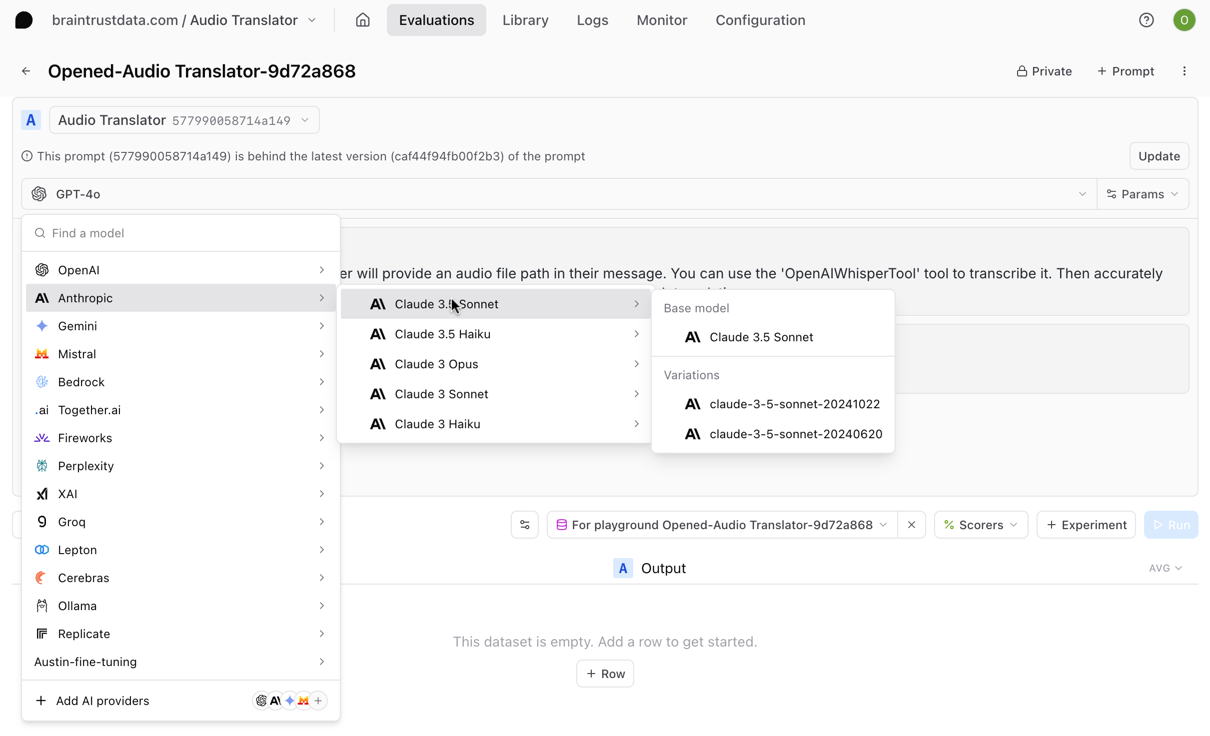 Model selection dropdown